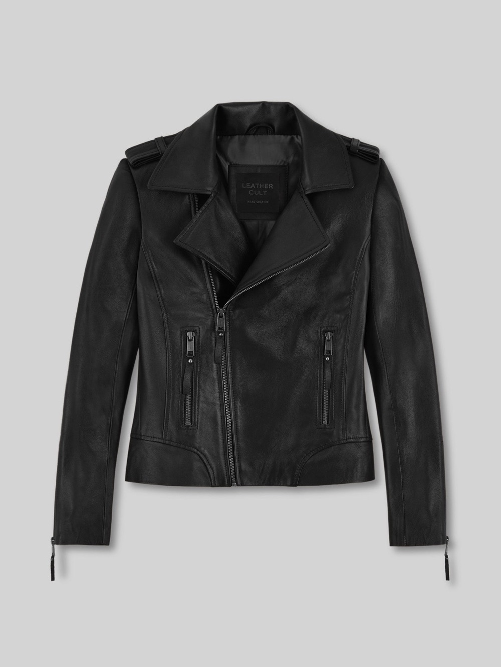 LeatherCult Jennifer Aniston Black Nappa Leather Moto Jacket, Size Small